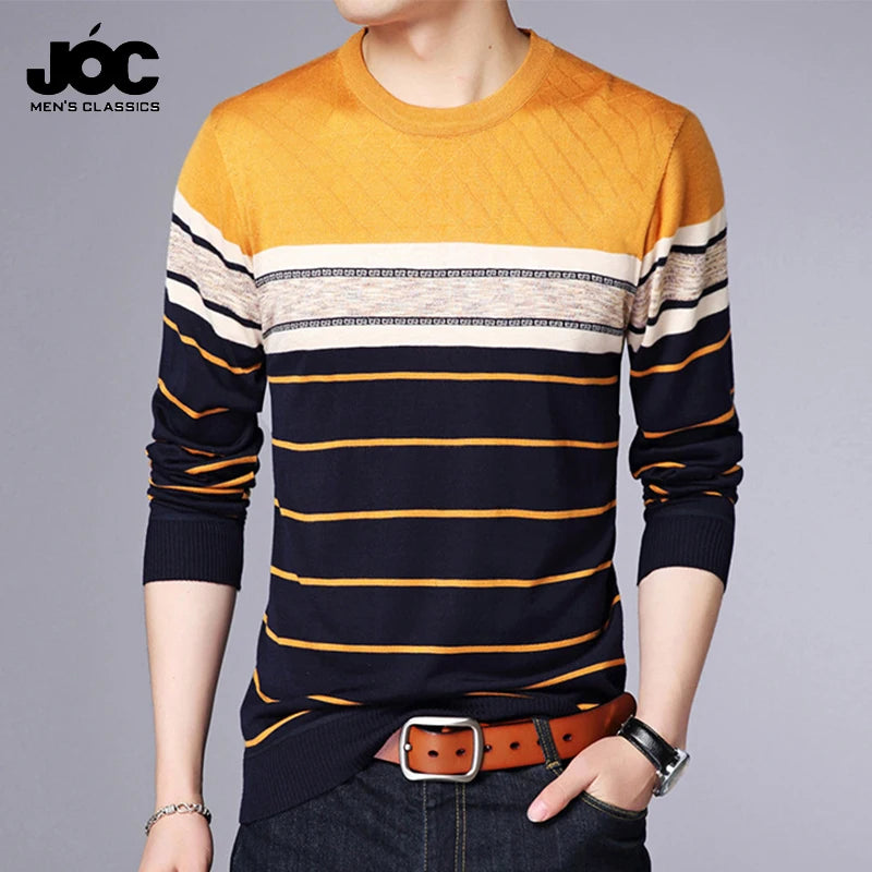 Men's Casual Striped Knit Spring and Autumn Long Sleeved Pullover Fashion Top - reetell