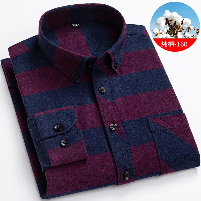 Cotton Mens Checkered Shirts Long Sleeve Soft Plaid Shirt Button Up Regular Fit Leisure Classical Vintage Comfortable Man Tops