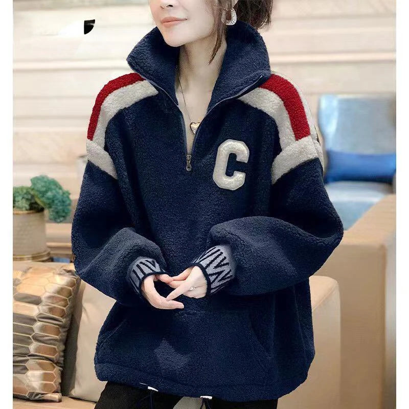 Imitation Lamb Hair Women's Sportswear Sweatshirts Autumn Winter Warm Top Pullover Retro Fashion Loose - reetell