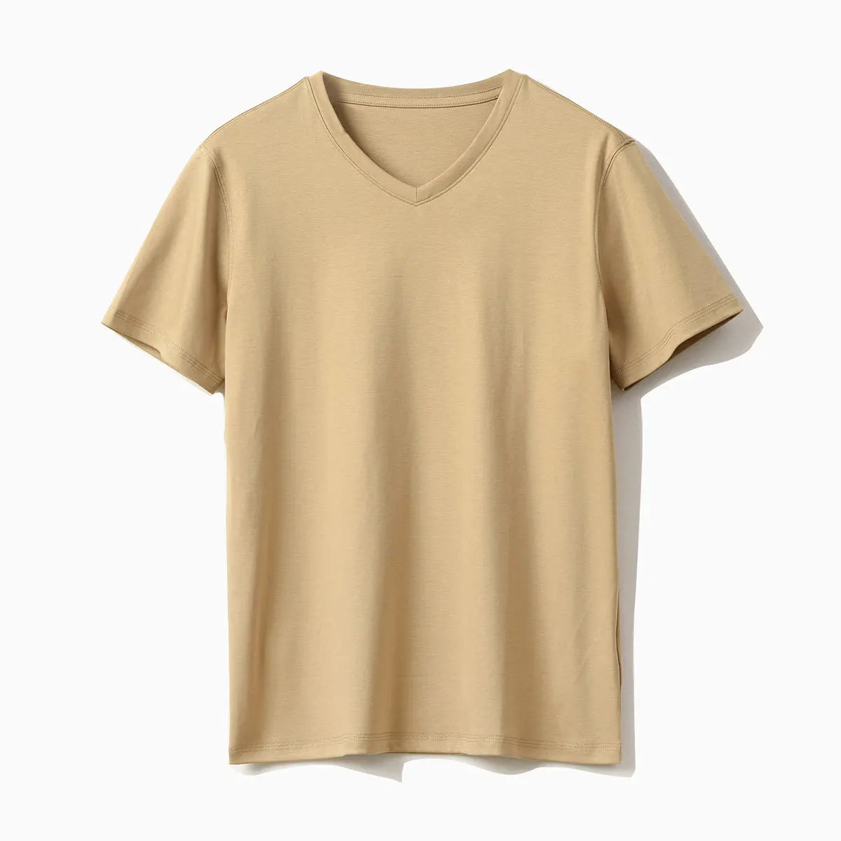 Summer Men Mulberry Silk Mercerized Cotton T Shirt V-neck Loose Short Sleeve Basic T-shirts 7%Silk