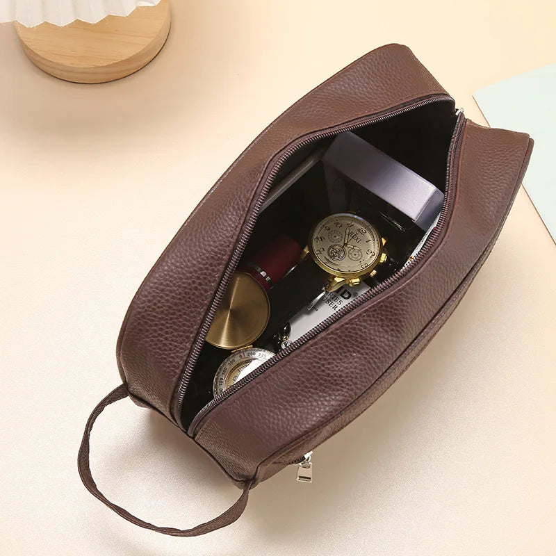 Men Waterproof Travel Toiletries Storage Bag PVC Lychee Pattern Cosmetic Bag Portable Makeup Organiser Male Zipper Handbags