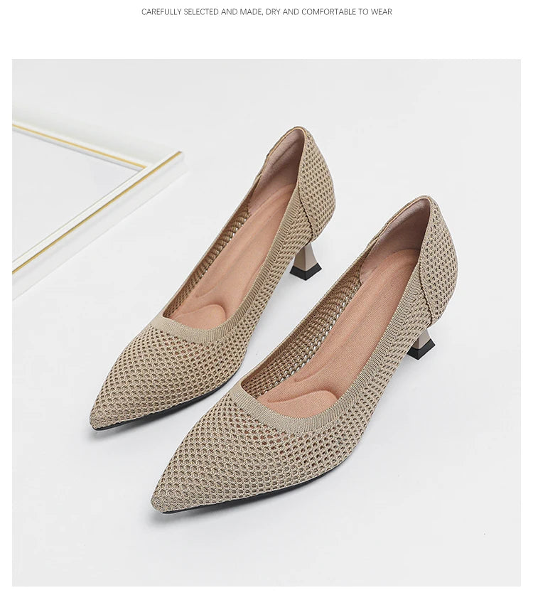 2024 New Summer Women's High Heels with Hollow Mesh Knitted Breathable Shoes (6cm High)