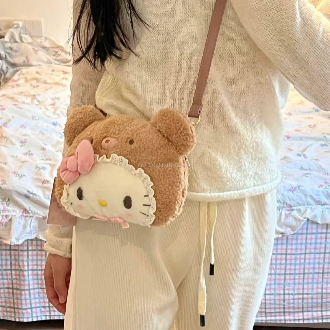 Sanrio Latte Baby Series Plush Doll Crossbody Bag Hello Kitty Women Soft Handbags Kawaii Cartoon Messenger Bag for Children Gift