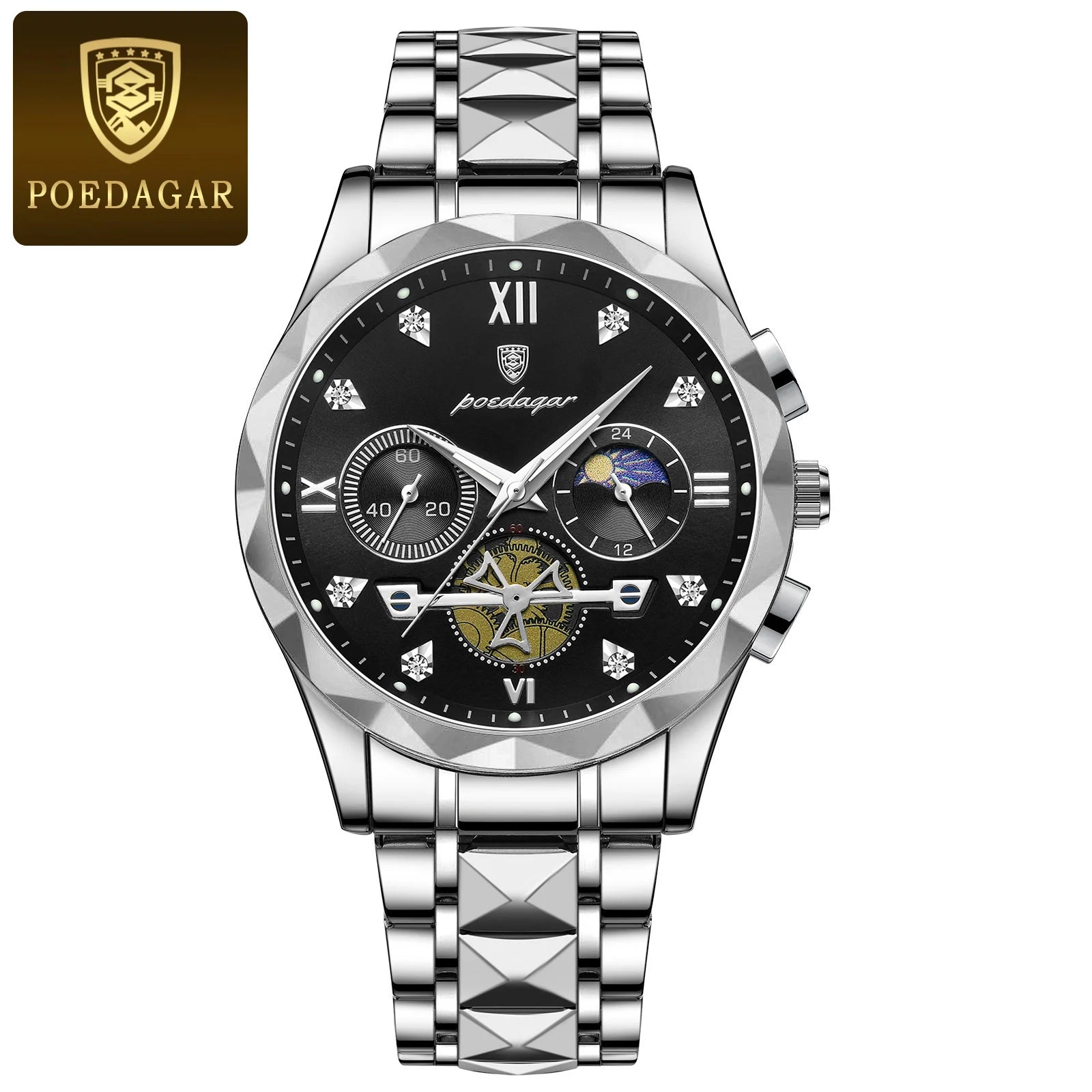 POEDAGAR Luxury Man Wristwatch Chronograph Waterproof Luminous Men Watch Stainless Steel High Quality Sport Men's Quartz Watches