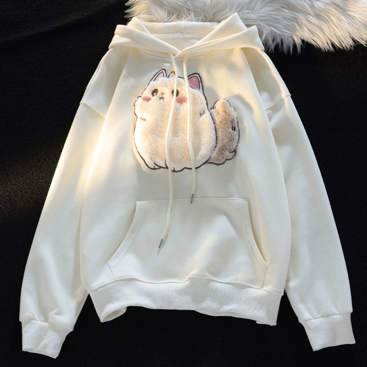 2023 Spring Autumn Female Couples Clothes Cartoon Embroidery Lovely 3D Cat Print Pullover Hoodies Women Sweatshirt Hooded Coat - reetell