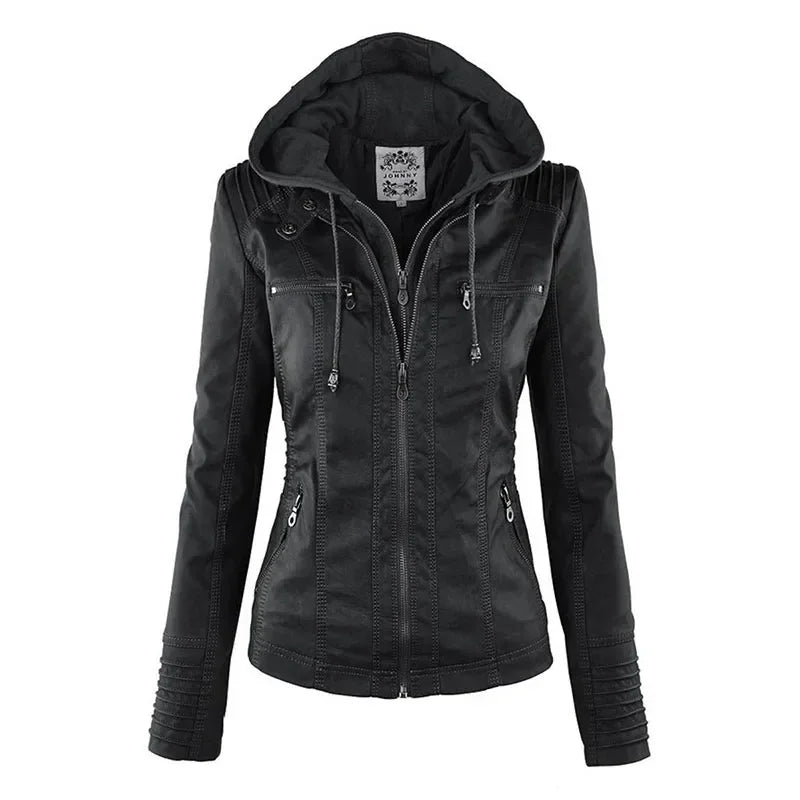 Gothic Faux Leather Jacket Women Coat 2024 Hoodies Winter Autumn Motorcycle Jacket Black Outerwear Leather PU Basic Jacket Coat