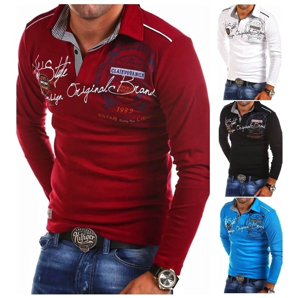 Fashion Long Sleeve Polo Men's Casual Print Slim Shirt Polo Shirt Men's 4XL Para Hombre Polos