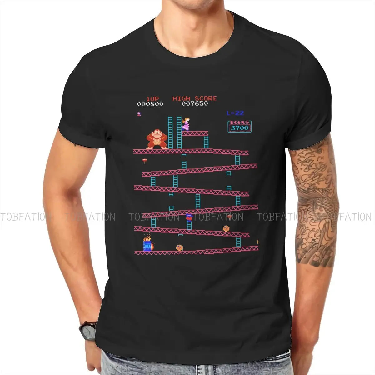 Donkey Kong Game 100% Cotton TShirts High Score  Personalize Men's T Shirt Funny Tops 6XL - reetell