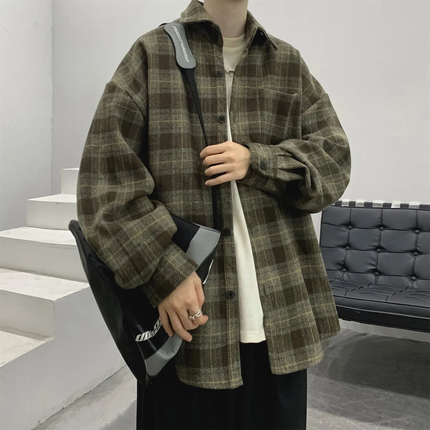 LAPPSTER-Youth  Long Sleeve Winter Y2k Streetwear Fleece Shirts Flannel Harajuku Plaid Shirt Vintage Korean Fashions Clothes