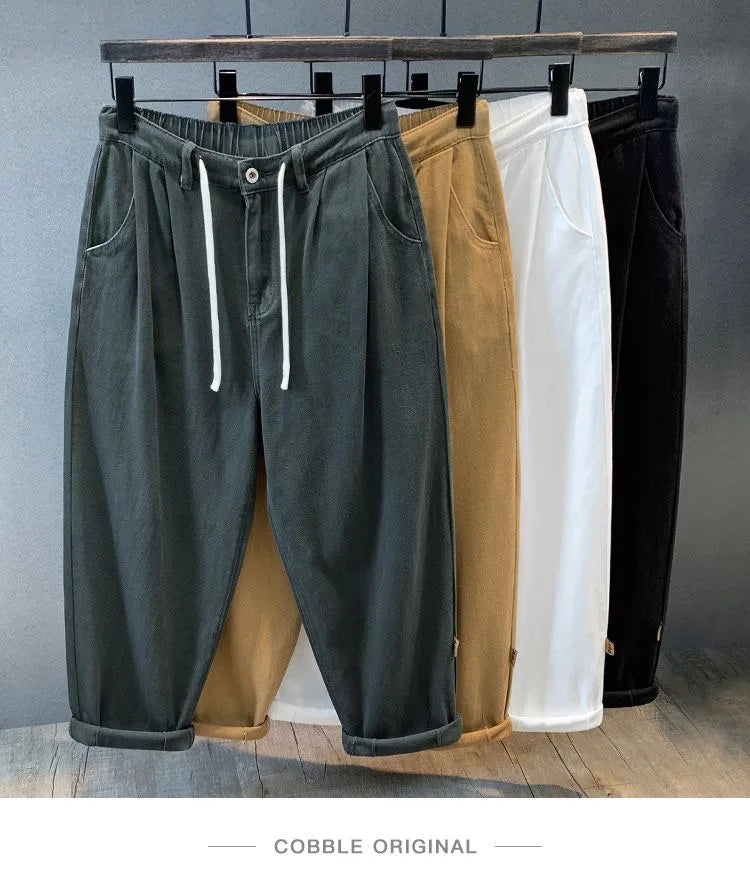 2023 Spring and Autumn New Fashion Solid Color Loose Wide Leg Haren Pants Men Casual Comfortable Large Size High-Quality Jeans - reetell