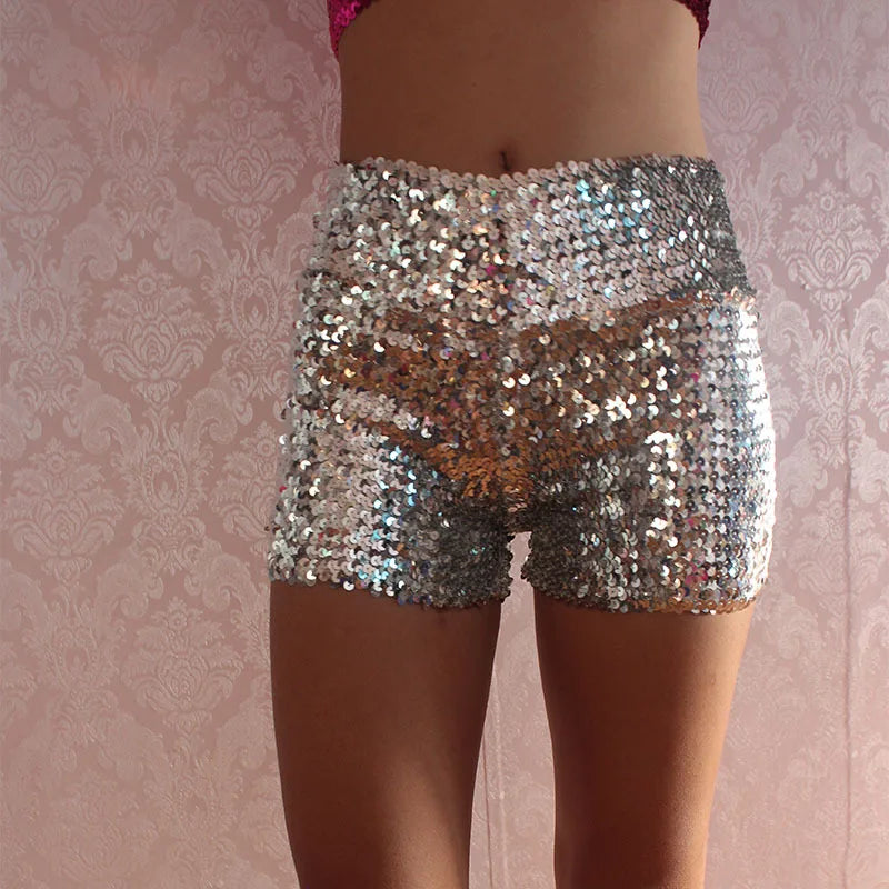 Festival Rave Outfit Shiny Sequins Women Shorts Hight Waist Sexy Clubwear Party Chic Fashion Pants Stage Performance Clothing - reetell