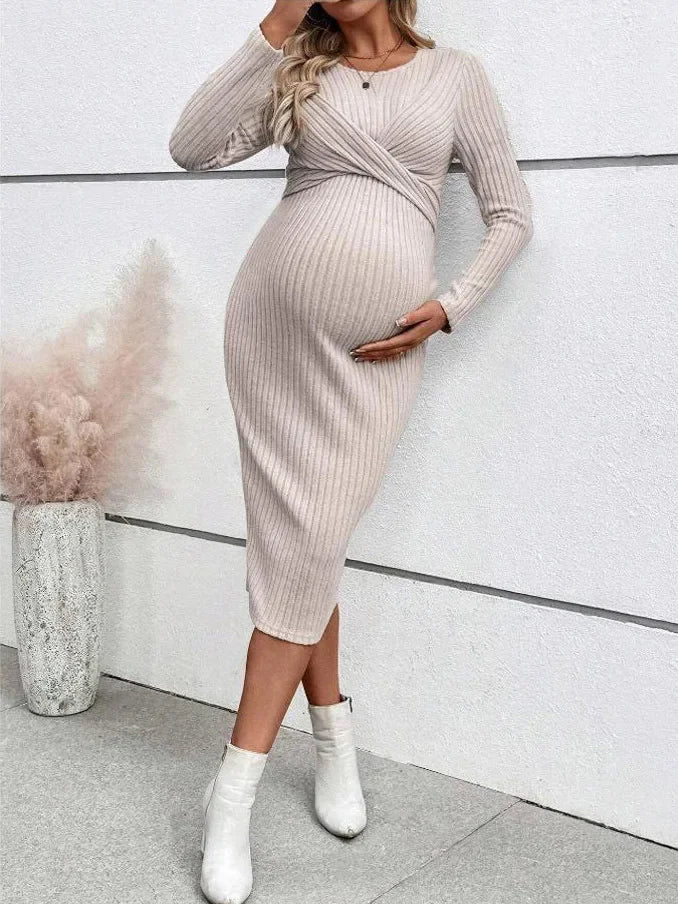 Autumn Winter American Casual Across Ties  A Line Slim Dress Maternity Elegant A Line Hot Clothes for Pregnant Women Pregnancy