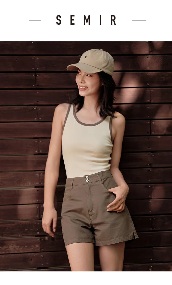 Semir Casual Trousers Women High Waisted Open Show Leg Length 2024 New Summer Ins Tide Simple Basic Shorts Versatile - reetell