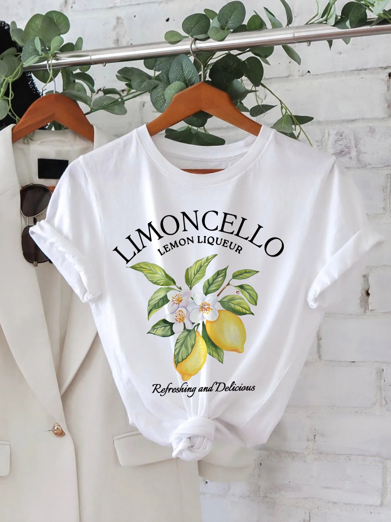 Lemon Letter Print T-shirt Short Sleeve Crew Neck Casual Top For Summer Women Kawaii Streetwear Graphic Tees Vintage Fruit Shirt - reetell