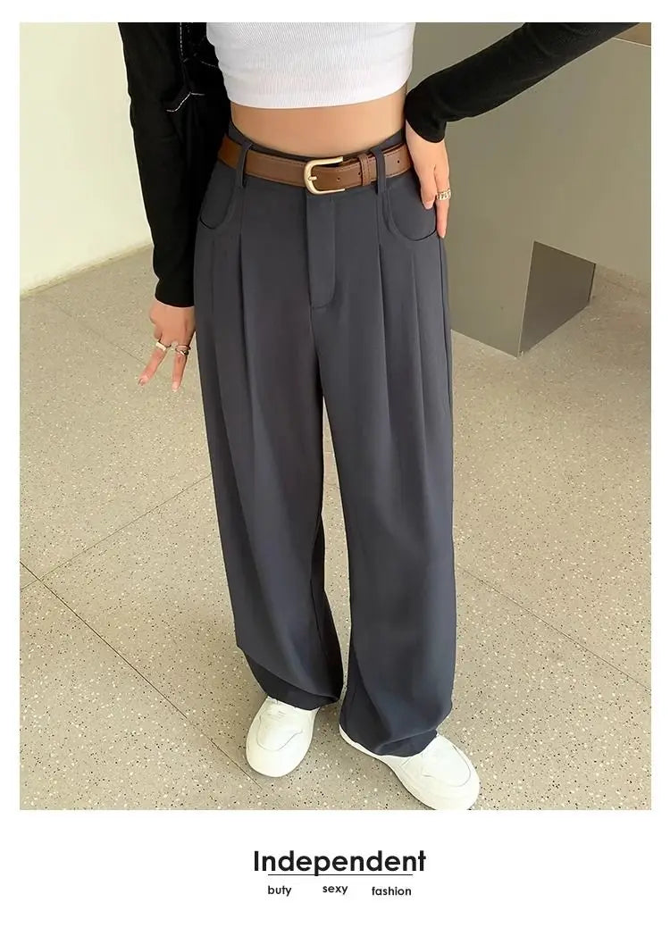 Fashion High Waist Wide Leg Pants Women Spring Fall Baggy Black Trouser Office Ladies Full Length Straight Suit Pant Outwear New - reetell