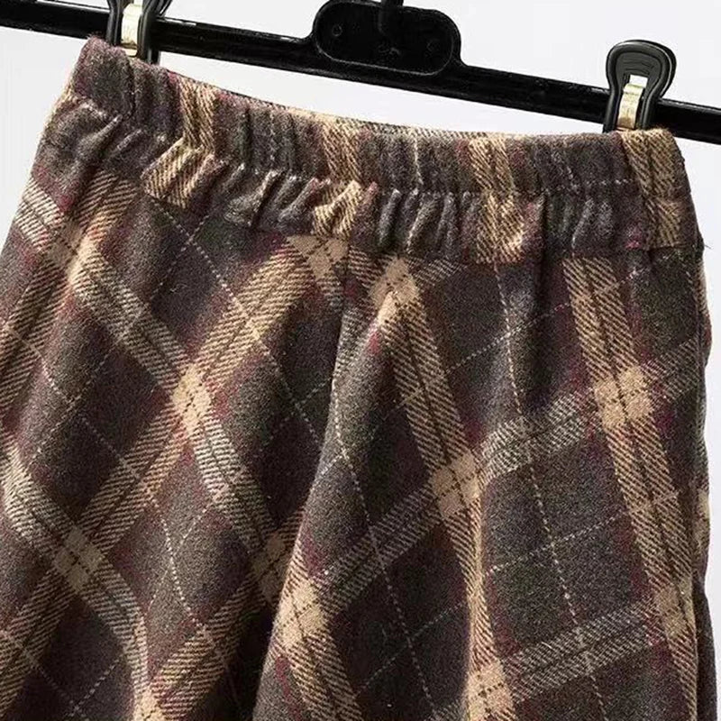 Rimocy Autumn Winter Woolen Skirt Women 2023 Korean Style Thick High Waist Long Skirt Woman A Line Pleated Plaid Skirt Female - reetell