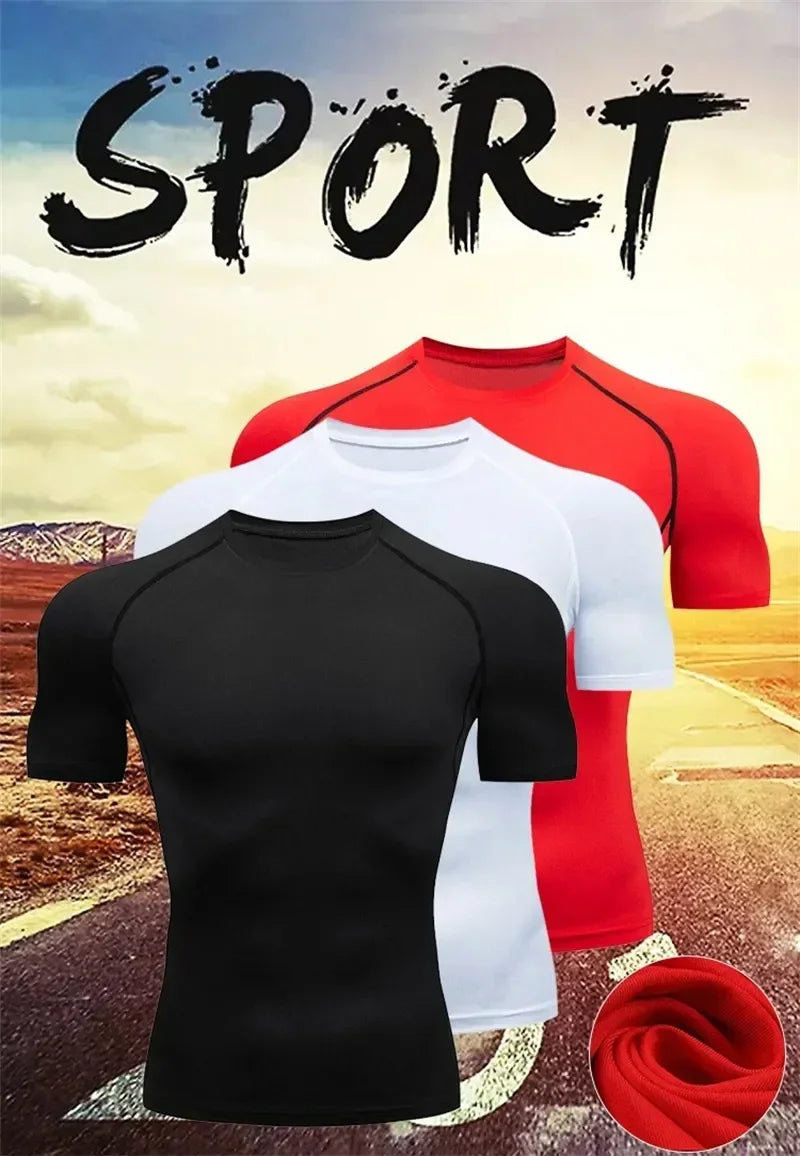 Men's Compression Shirts Summer Short Sleeves Tees T-shirt Gym Workout Fitness Running Tops Undershirts Baselayer Sportswear