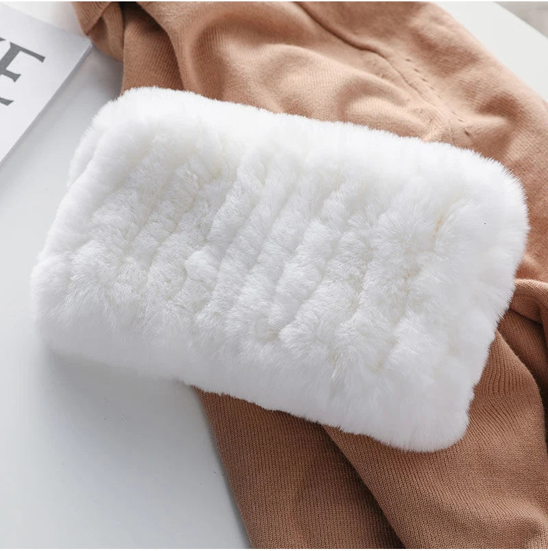 Hot Sale Brand Women Real Rex Rabbit Fur Scarf Girls Warm Soft Knitted Good Elastic Rabbit Fur Headband Natural Fur Ring Scarves - reetell