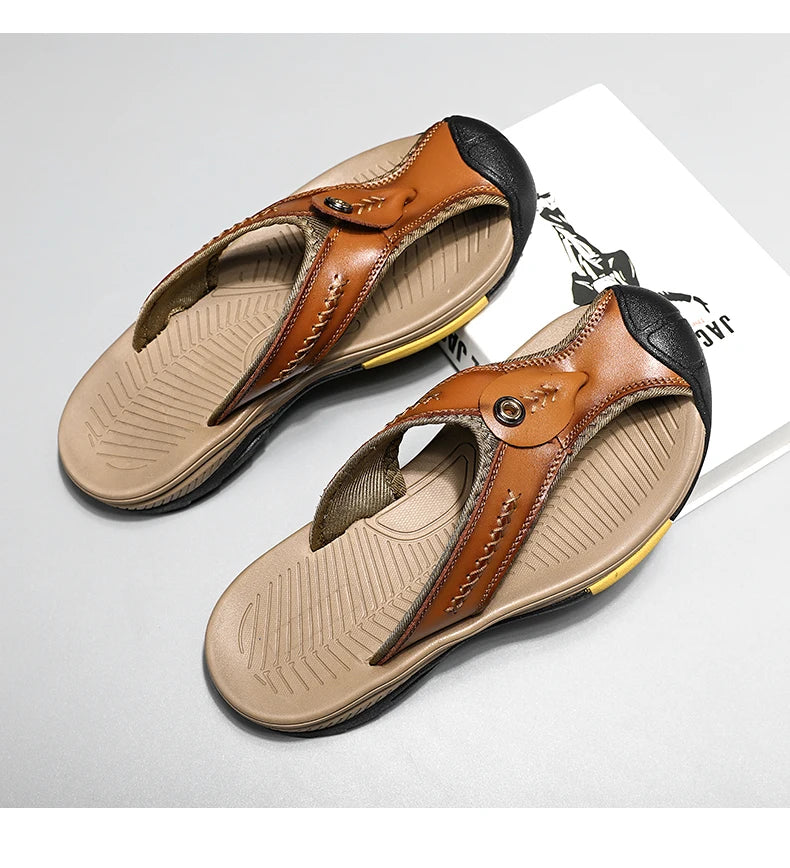 Genuine Cow Leather Shoes Men Baotou Sandals Mens Flip Flops Men's Casual Shoes Classic Beach Slippers Anti-slip Summer 2023