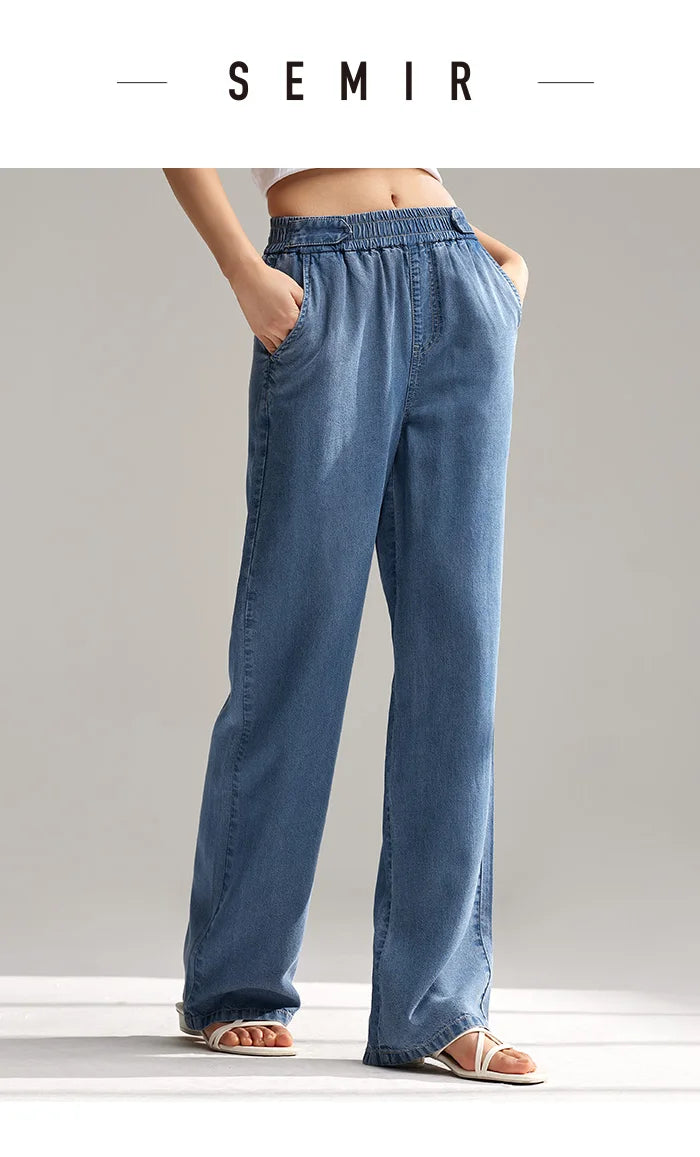 Semir Jeans Women Elastic Waist Trousers Simple Style 2024 Summer New Wide-Legged Trousers - reetell