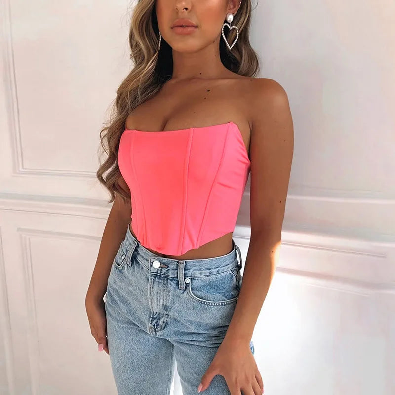 Sleeveless Off Shoulder Velvet Fashion Sexy Corset Crop Tops Vest Female Underwear Backless Bustier Top Solid - reetell