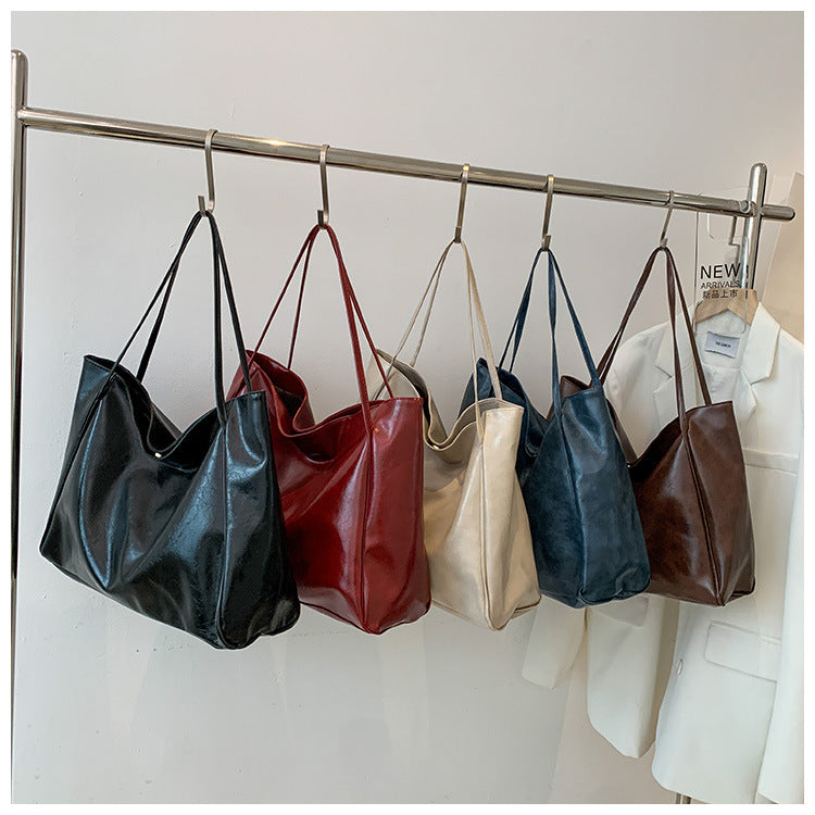 Women Tote Bag Fashion Underarm Pouch Large Capacity Soft Pu Leather Shoulder Bag Retro Crossbody Bag Casual Portable Bucket Bag