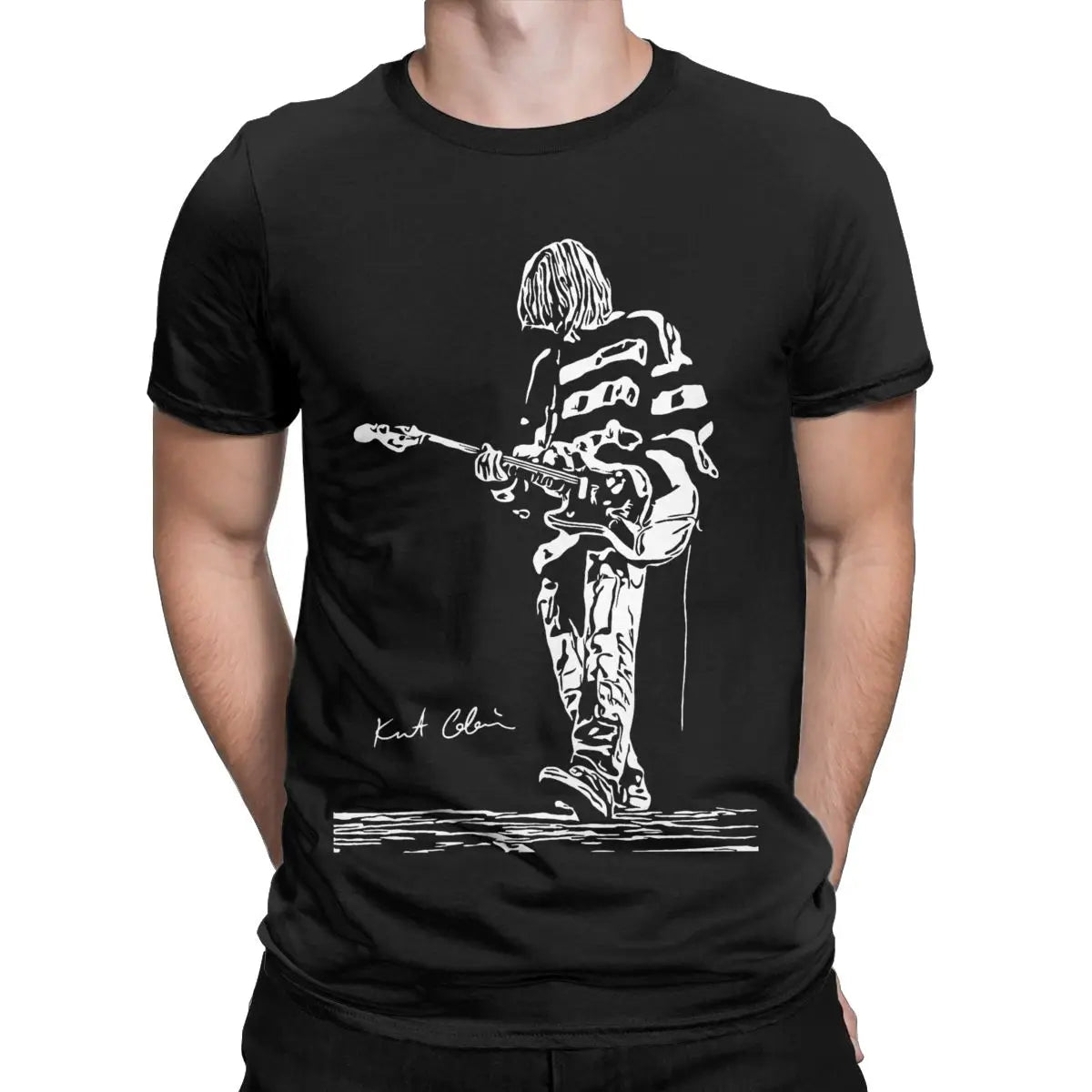 Kurt Cobain Guitar Men's T Shirts Cool Tee Shirt Short Sleeve Crewneck T-Shirt 100% Cotton Classic Clothing - reetell