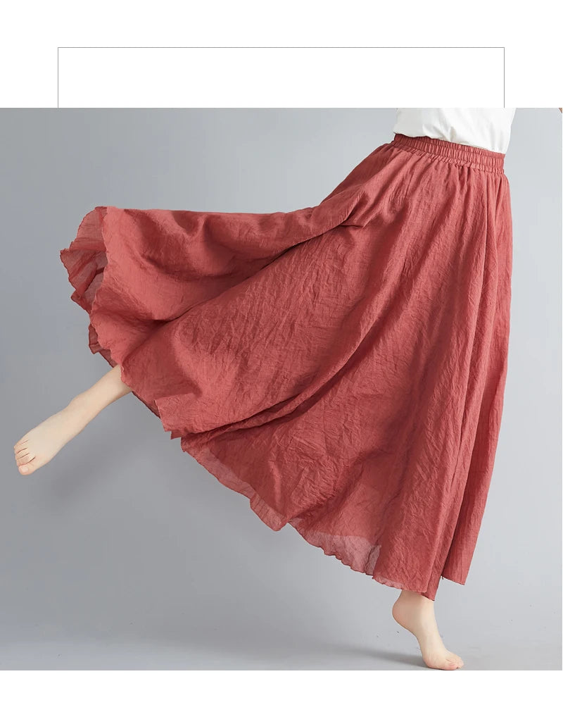 Fashion Cotton Linen Clothes Women Skirts Maxi Y2k Elegant Beach Saia Ropa Mujer Casual Vestido Boho Long Skirt Faldas Harajuku - reetell