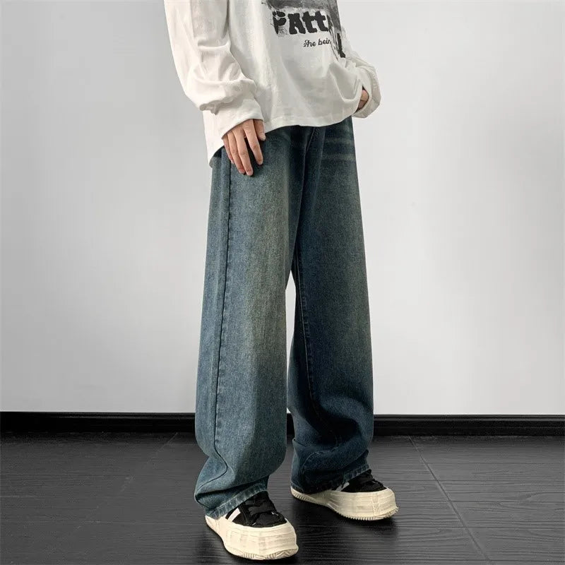 Jeans men Wide Leg Jeans Male Loose Straight Denim Pants 2024 Autumn Harajuku Vintage Blue Jean Trouser Streetwear Clothes - reetell