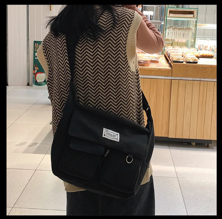 Korean Ulzzang Messenger Bag Women New 2023 Nylon Bags Multipockets Crossbody Bags For Women School Book Shoulder Bag Girls Sac - reetell