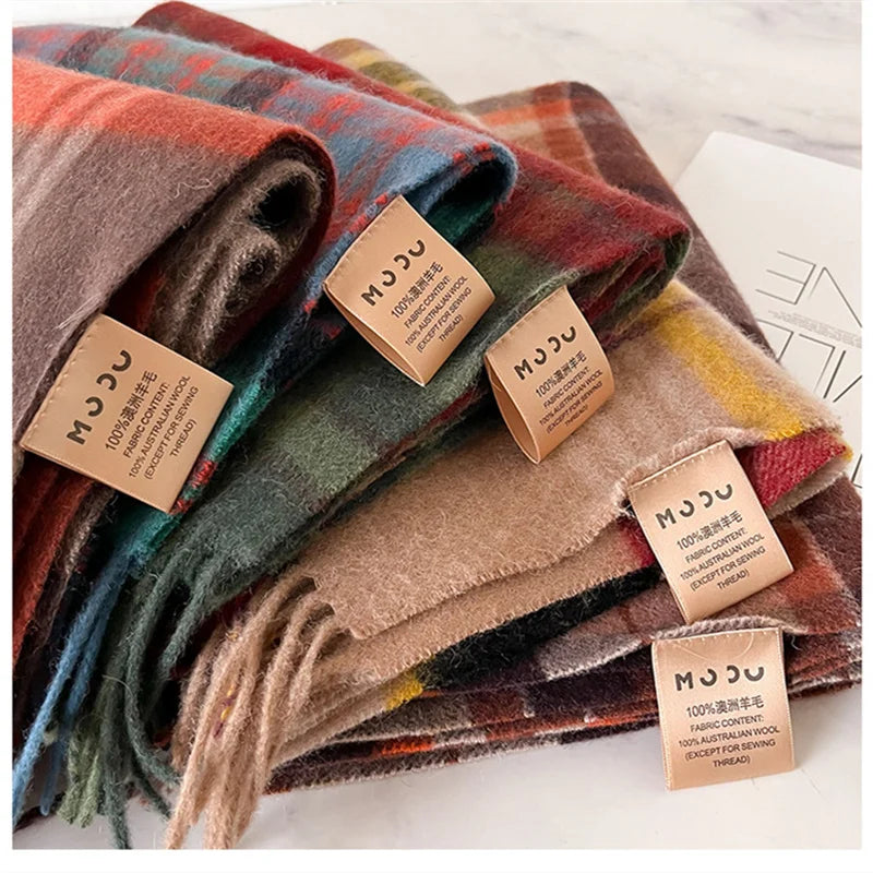 100% Wool Luxury Brands Classic England Style Women Scarf Fashion Stripe Plaid Scarves Tassel Shawls Pashmina Lady Wrap 32*180cm - reetell