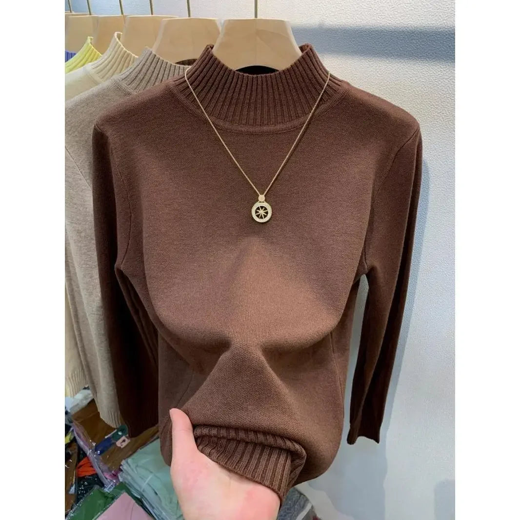 Candy Color Half Turtleneck Sweater Pullover Women Fall Winter Slim Soft Knitwear Jumper Korean Casual Warm Knit Long Sleeve Top - reetell