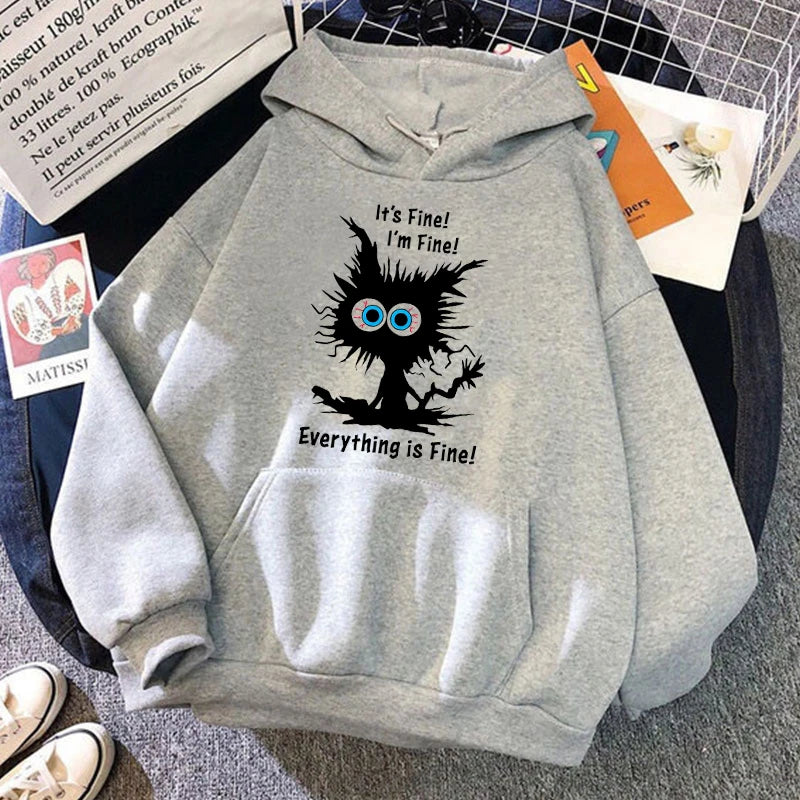 Fashion Women It'S Fine Print Hooded Sweatshirt Autumn Leisure Sports Pullover(Ship in 48 hours) - reetell