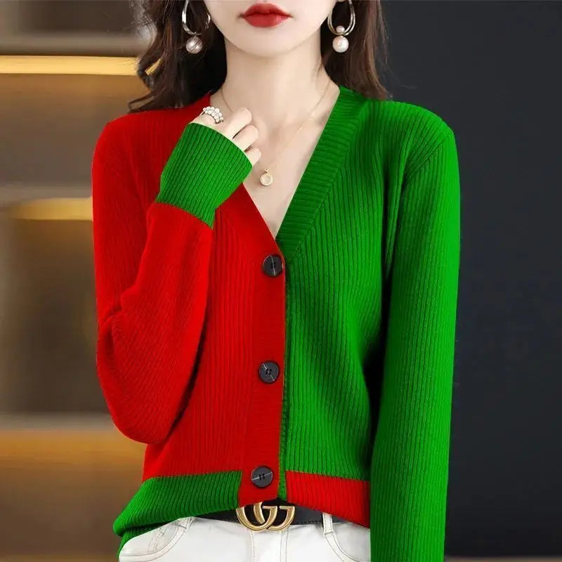 Women's Clothing Fashion Ladies Patchwork Cardigan Irregular Autumn Winter Thin Knitwear Casual Tops Buttons 2023 New Sweaters - reetell