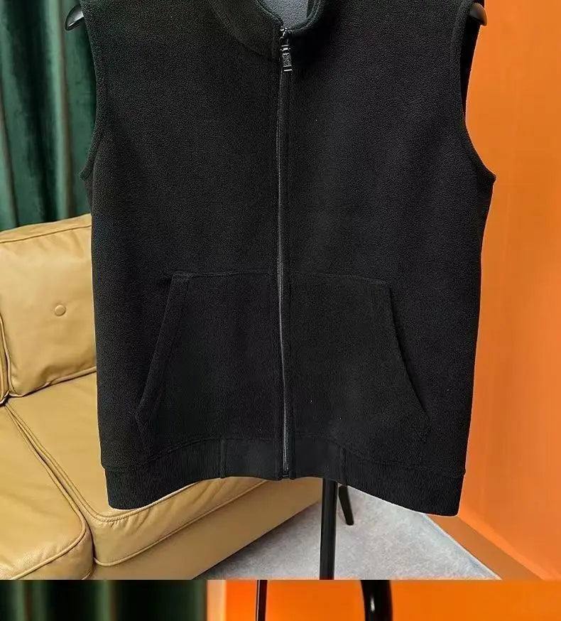 Autumn Winter Polar Fleece Vest Men Windproof Outdoor Warm Sleeveless Double Sided Coat 2024 Plush Stand Collar Casual Waistcoat - reetell