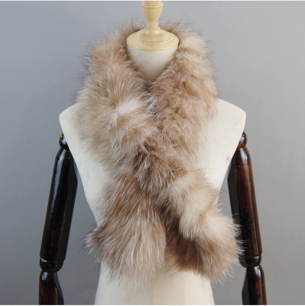 2024 New Women Winter Warm Natural Fox Fur Scarf Ring Knit Real Fox Fur Lady Fashion Neckerchief Scarves Women Real Fur Bandana - reetell