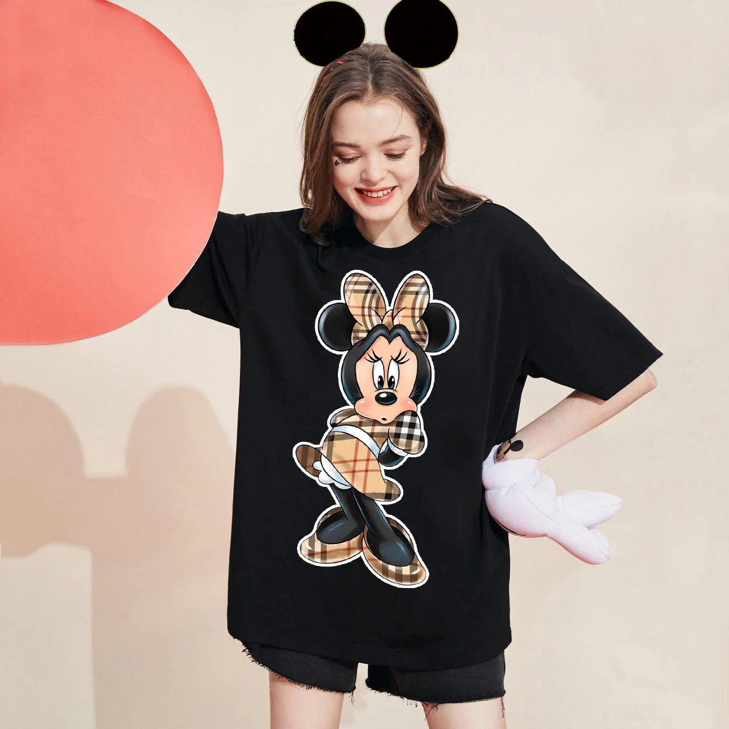 Women Tshirt Ulzzang Mickey Minnie Vintage Printed Tshirt Harajuku Streetwear Oversized Loose Casual Print Tops Y2k - reetell