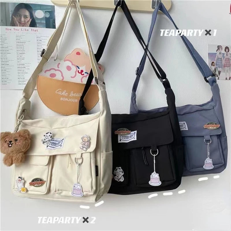 Korean Ulzzang Messenger Bag Women New 2023 Nylon Bags Multipockets Crossbody Bags For Women School Book Shoulder Bag Girls Sac - reetell