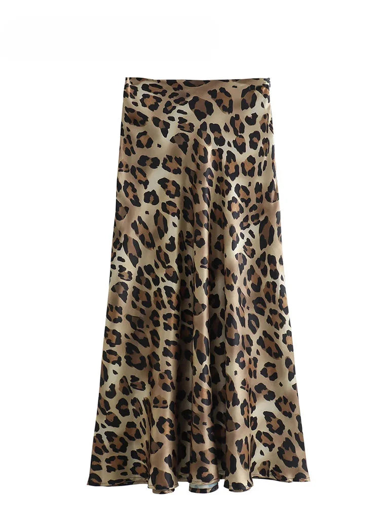 ASDS 2024 Women Fashion Leopard Print Skirt Vintage High Waist Midi Skirts Elegant Women Summer Casual Streetwear Skirt - reetell