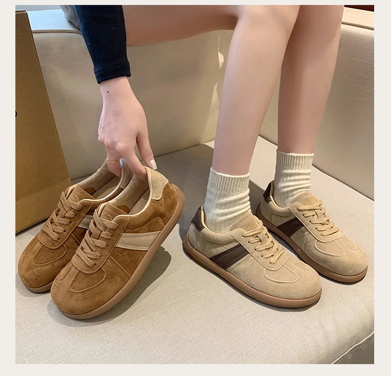 CRLAYDK 2024 Winter New Sneakers for Women Suede Fashion Sport Flat Shoes Maillard Wide Toe Casual Walking Comfortable Tennis