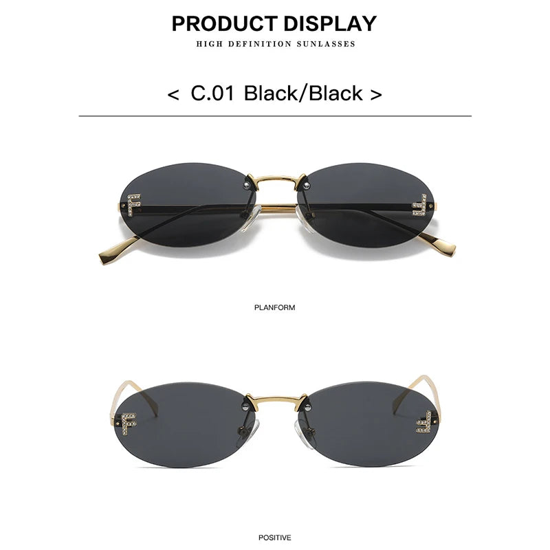 Retro Letter Oval Sun Glasses Fashion Women's Sunglasses Women Luxury Quality Cat Eye Sun Glasses Rimless Eyewear  Rimless - reetell