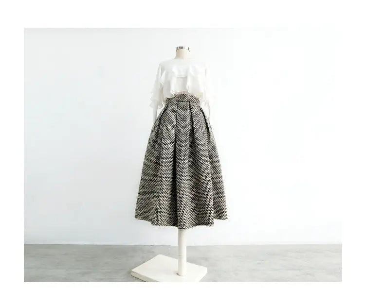 2023 New Autumn and Winter Fashion Thousand Bird Checker Half Skirt Temperament Commuter Women's High Waist Poached Skirt - reetell