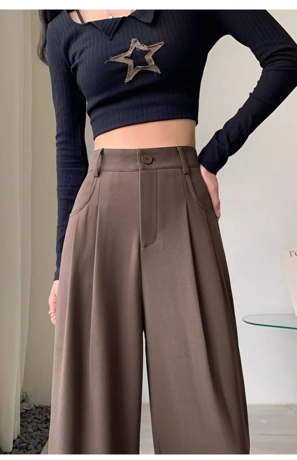 Fashion High Waist Wide Leg Pants Women Spring Fall Baggy Black Trouser Office Ladies Full Length Straight Suit Pant Outwear New - reetell