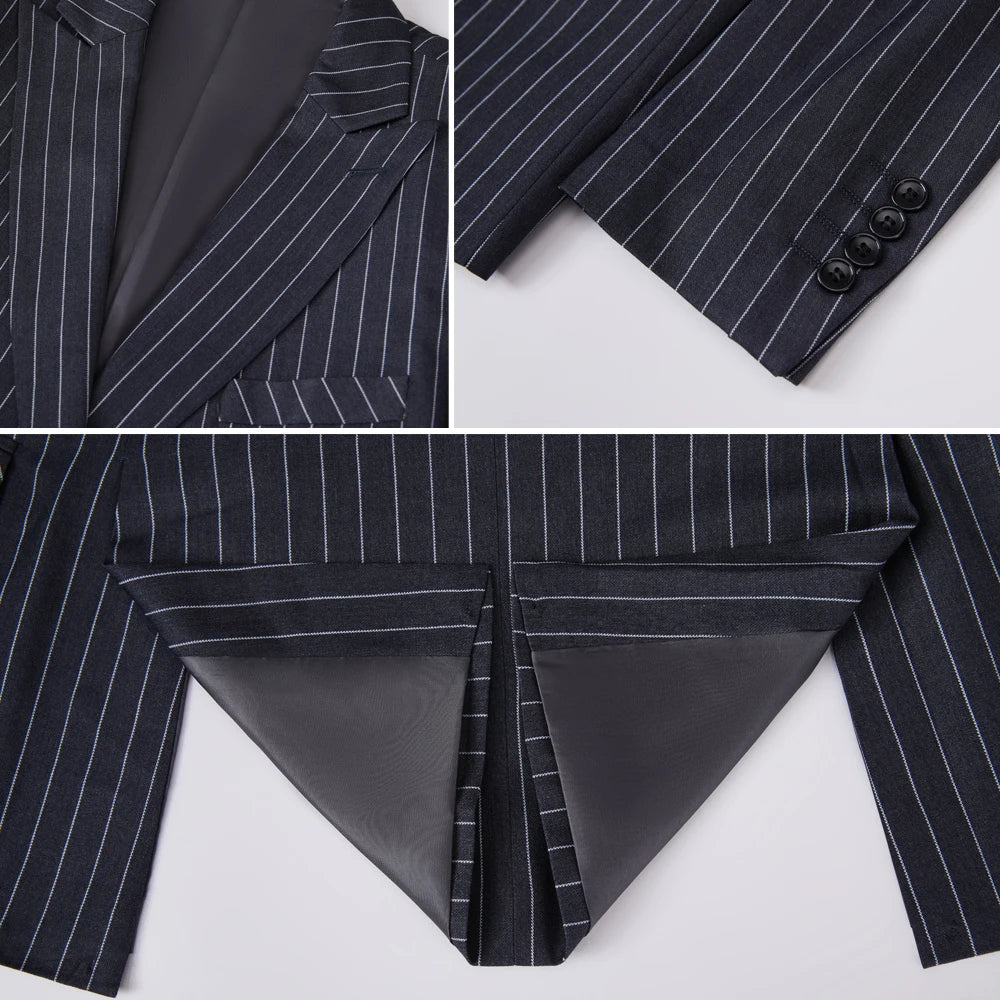 Men's Suits 2 Pieces Vintage Double Breasted Suit Black Red Stripe Terno Slim Fit Large Lapels Wedding Groom Tuxedo Tailcoat Men - reetell