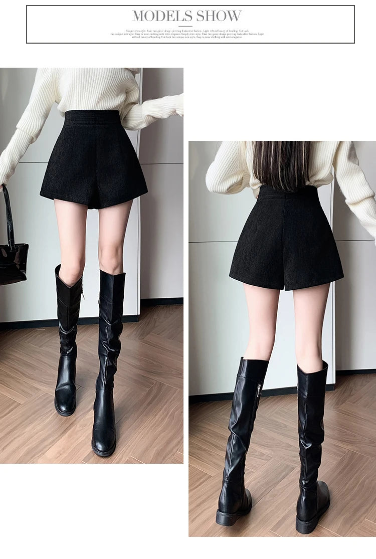 Fashion New Autumn Office Lady Womens Shorts Apricot Black Shorts Women High Waist Short Mujer Shorts for Women D28 - reetell