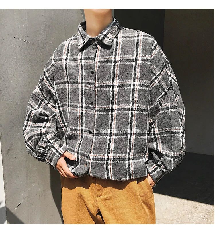 LAPPSTER-Youth  Long Sleeve Winter Y2k Streetwear Fleece Shirts Flannel Harajuku Plaid Shirt Vintage Korean Fashions Clothes