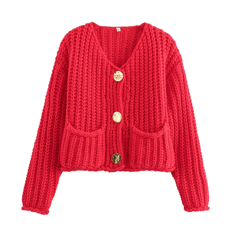 O Neck Single-breasted Knitted Cardigan For Women Casual Pocket Long Sleeve Sweater 2024 Autumn Fashion Lady Streetwear Knitwear - reetell