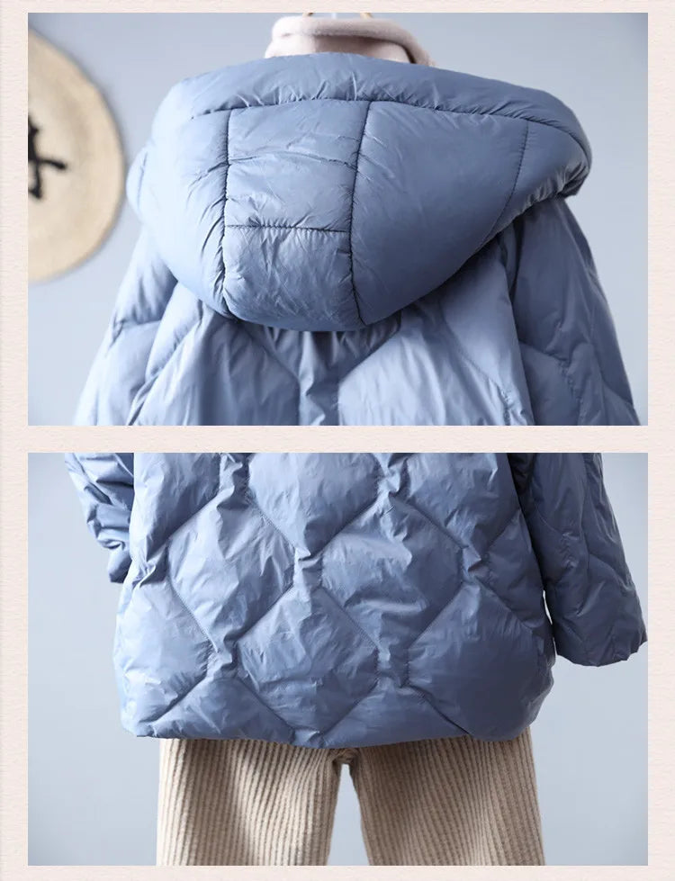 Fitaylor Winter Women White Duck Down Coat Casual Loose Solid Light Down Outwear Female Hooded Zipper Puffer Parka Jacket