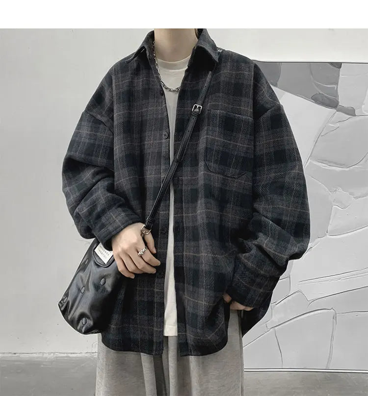 LAPPSTER-Youth  Long Sleeve Winter Y2k Streetwear Fleece Shirts Flannel Harajuku Plaid Shirt Vintage Korean Fashions Clothes