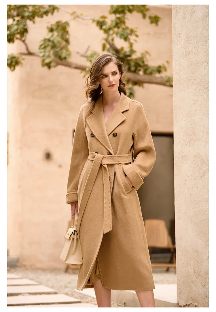 Women's Coat Double-sided 10% Cashmere 90% Wool Women's Long Coat Jacket, 2024 Winter New Long Cashmere Coat Women - reetell